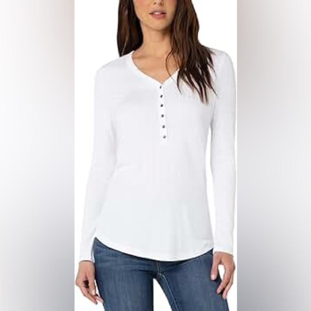 LIVERPOOL White V-Neck Long Sleeve top NWT